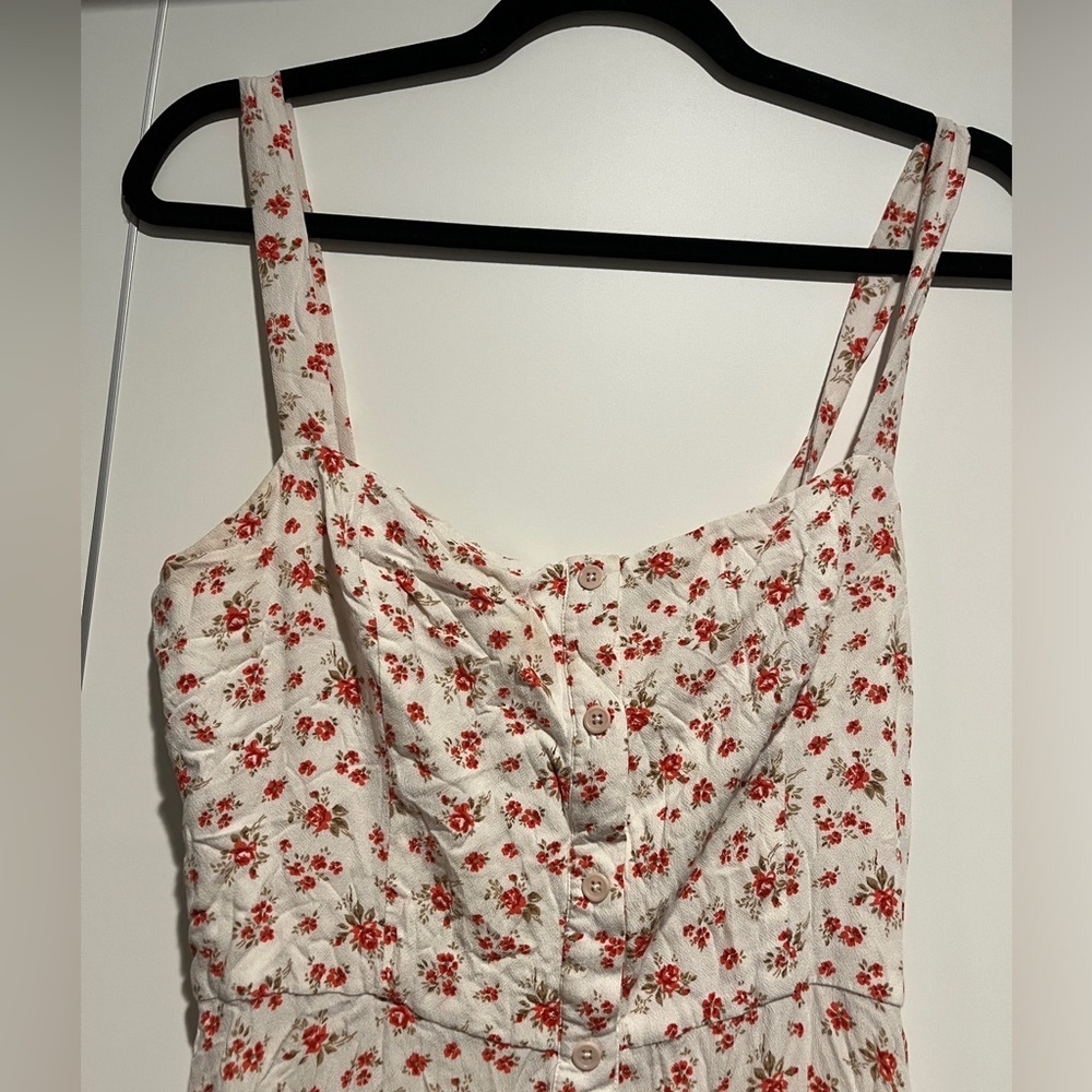 Reformation Cream Midi Dress with Red Floral Print - Picture 6 of 7